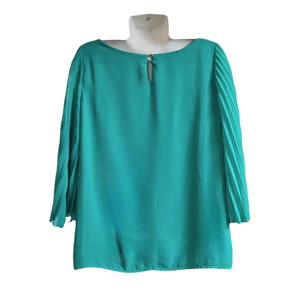 I.N. Studio Women's Green Boatneck 3/4 Accordion Sheer Slv Layered Blouse SZ XL - Picture 2 of 8